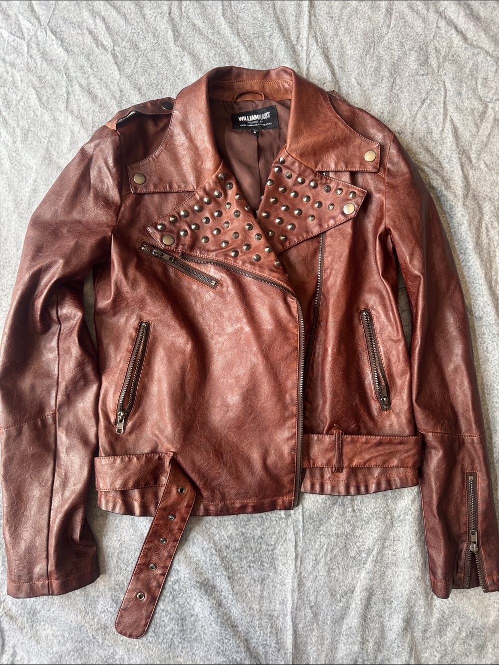 William Rast Brown Studded Leather Moto Jacket